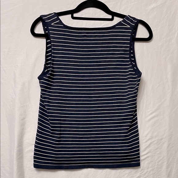 Ralph Lauren Silk Blend Navy & White Striped Classic Cardigan & Tank Set, M - Picture 6 of 13